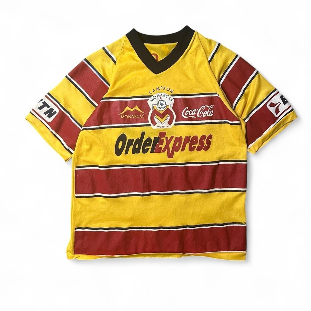 Express Bold Yellow and Red Sports Jersey soccer 80s